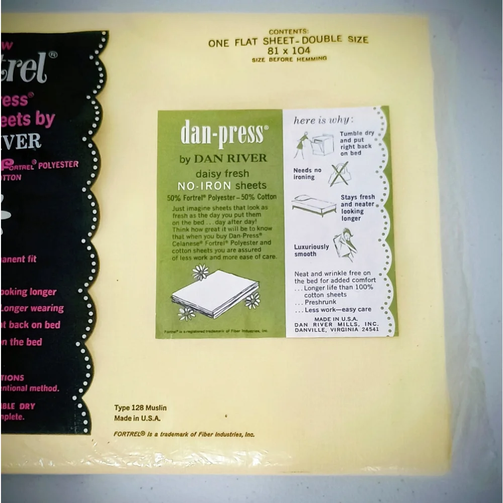 Vintage Dantrel By Dan River No Iron Muslin On Flat Double Sheet 81 X 104 Yellow